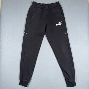 Puma Joggers Men Small Black Activewear Sweatpants Cuffed Logo Gym Training